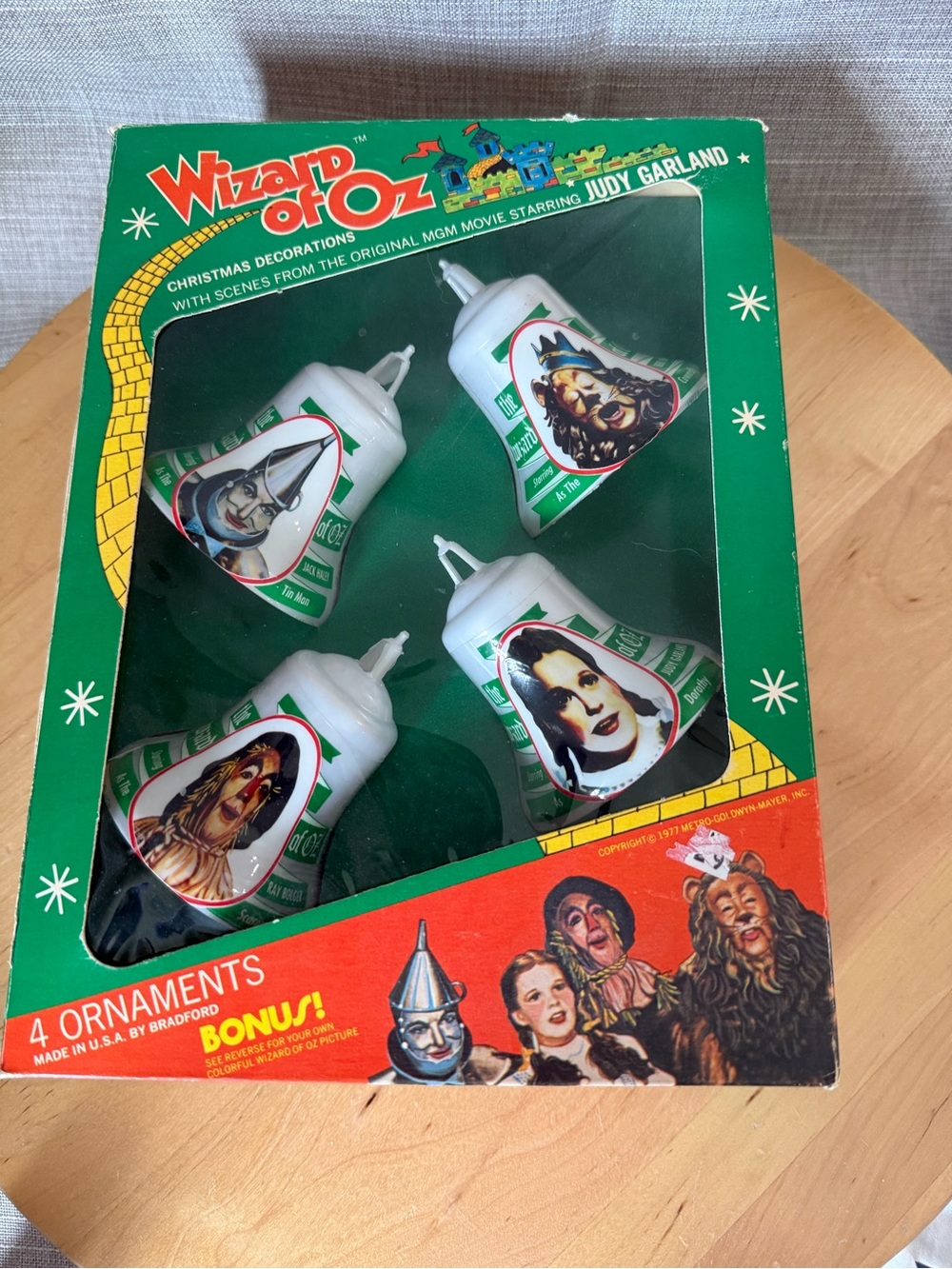 4 Vintage 70s Wizard of Oz Bradford Plastic Christmas Bells Holiday Ornaments